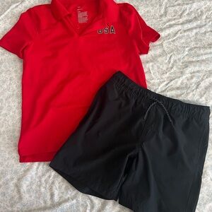 All in Motion Red Polo and Black Shorts Combo